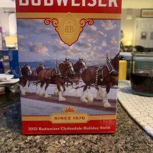 Budweiser Red and White Holiday Stein